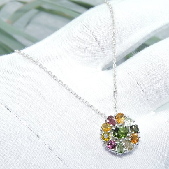 Tourmaline Gemstone Sterling Silver Pendant Adjustable Chain Necklaces - Picture 3 of 4